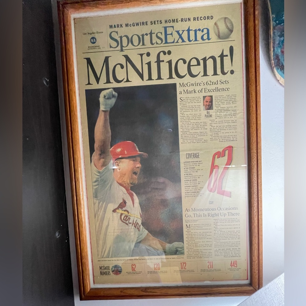 Mark Mcgwire Framed Newspaper 1998